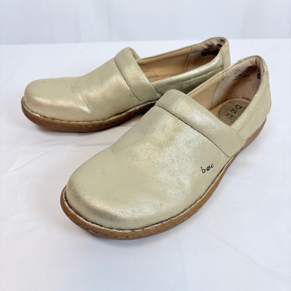 b.o.c. Born Concept Womens Metallic Gold Slip On Clogs Mules Shoes Size 9.5 M